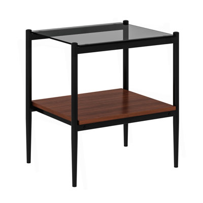 Set Of 2 Rectangle End Table, Tempered Glass Tabletop With Mdf Layer, Modern Table For Living Room , Gray Glass
