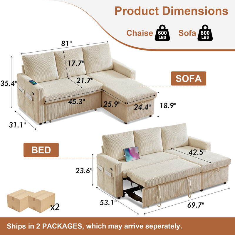 65.4" Mid-Century Modern Loveseat Sofa, corduroy Beige