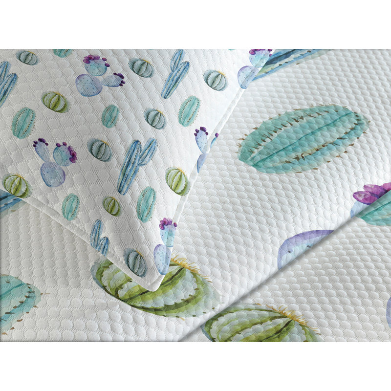 Ambesonne Mexican Bedspread Set Botanic Desert Flowers Blue, King Coverlet/Bedspread + 2 Standard Shams