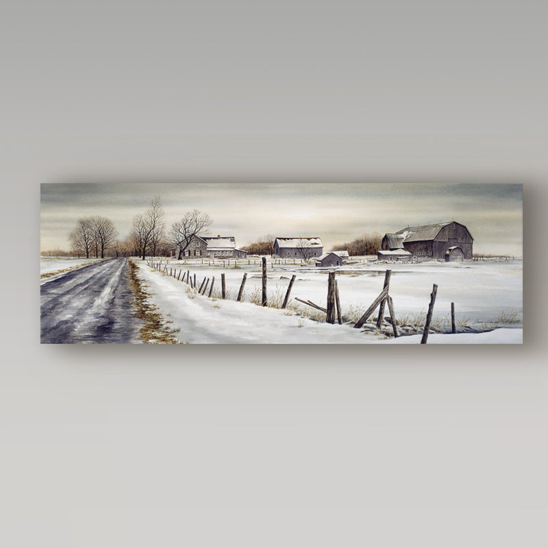 Reproduction d’art sur toile tendue « a long winter road » par john morrow, H 16 po x l 47 po x P 2 po