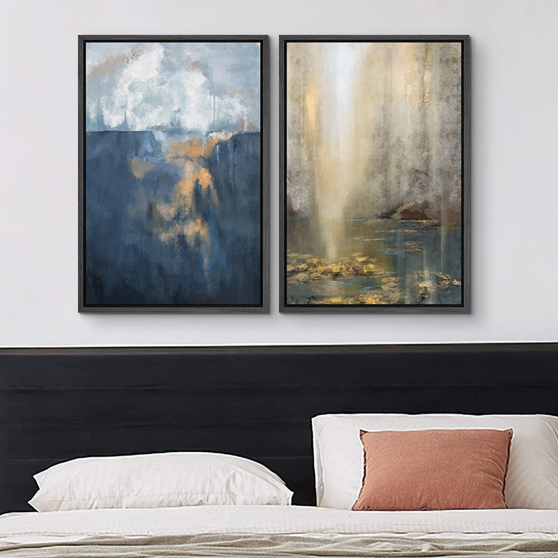 Ensemble de 2 peintures encadrées sur toile, Noir, H 36 po x l 48 po x P 1,5 po