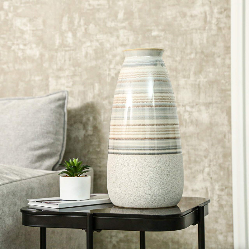 Suchey Handmade Ceramic Table Vase for Living Room Decoration, Beige & Blue Vase Home Decor, 40.3cm H x 19.6cm W x 19.6cm D