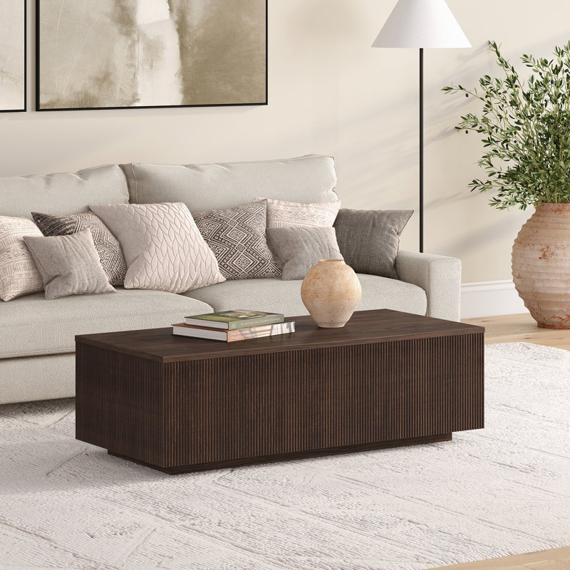 Table basse cannelée 48 po avec base solide brun clair Reyes Reyes, Brun aulne