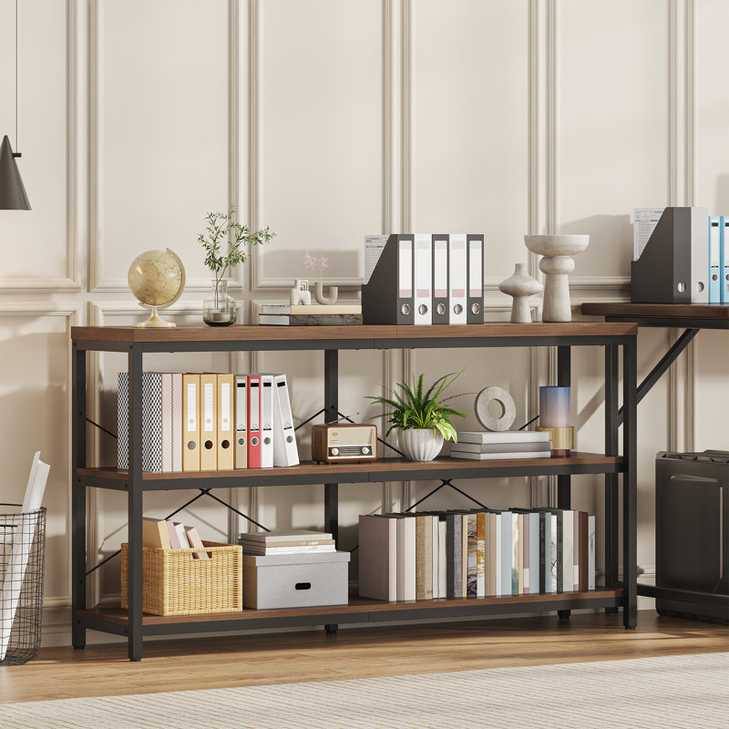 Industrial Farmhouse Bookshelf, 55" Wide 3-Tier Storage Shelf With Metal Frame, 270 Lbs Capacity Per Shelf, For Living Room, Office & Bedroom