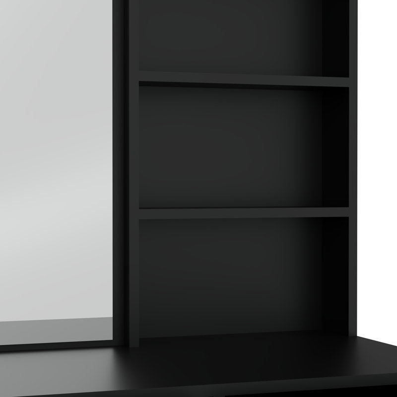 Coiffeuse Johnfrancis avec miroir et tiroirs, l 53,5 po, Noir