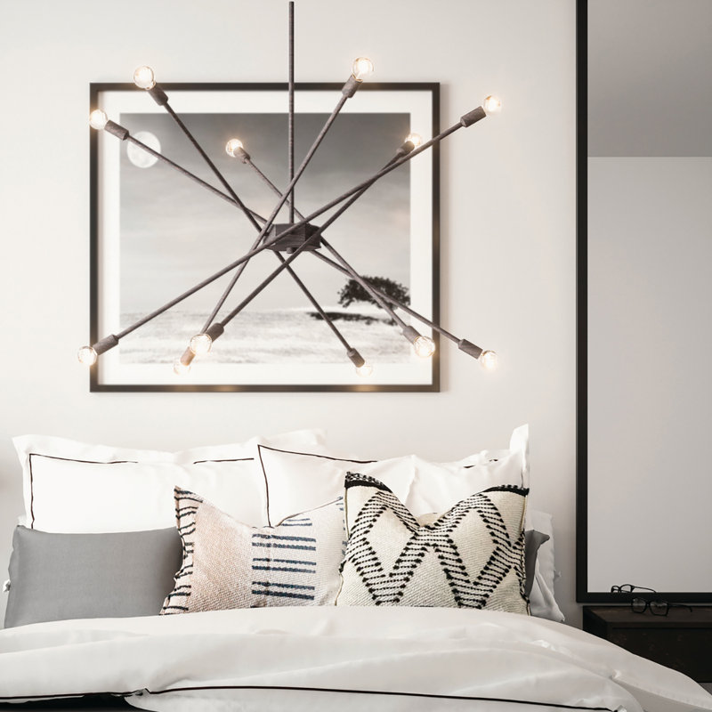 12 - Light Dimmable Sputnik Modern Linear Chandelier, Nordic Grey
