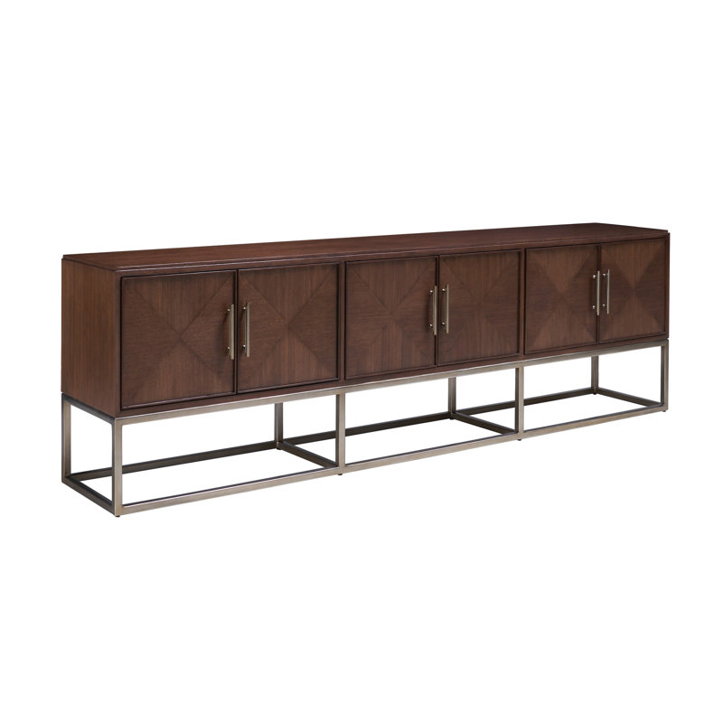 Cameron Long Walnut Media Console with Silver Leaf Base