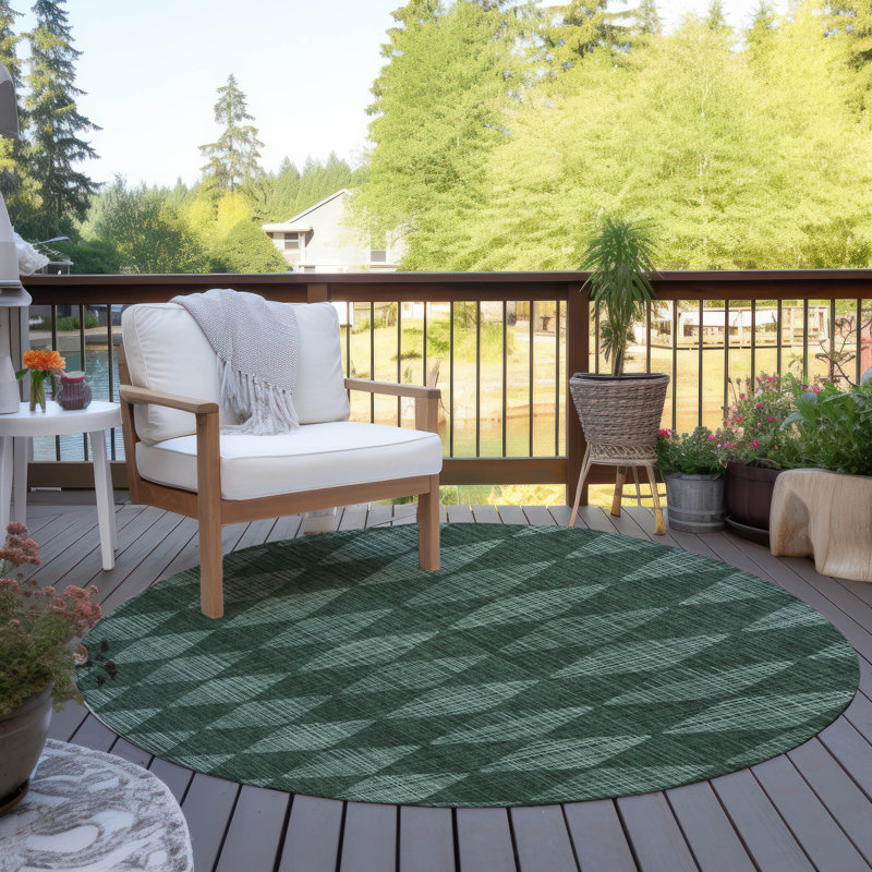 Fayme Flatweave Washable Geometric Indoor / Outdoor Rug, Round 8'