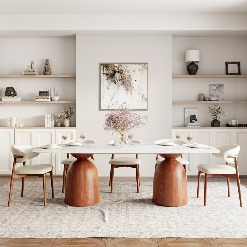 Luxe Double Pedestal Dining Table 86.61"93.7"- Rectangular Sintered Stone Table With Round Edges, 29.53"H x 86.61"L x 43.31"W