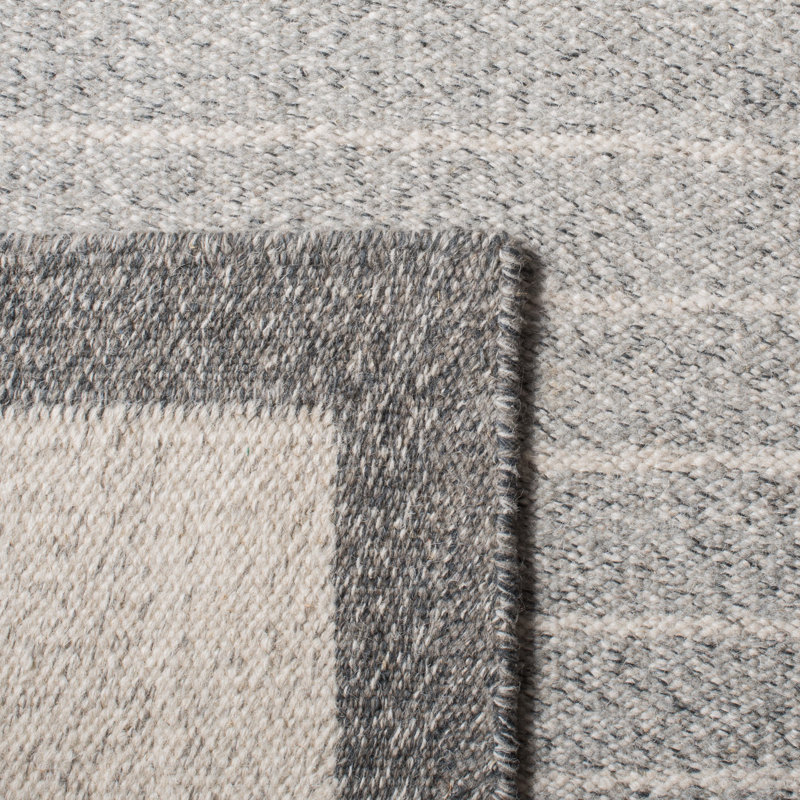 Tapis gris en laine / coton à tissage plat Bardin, Tapis de couloir 2 pi 3 po x 9 pi