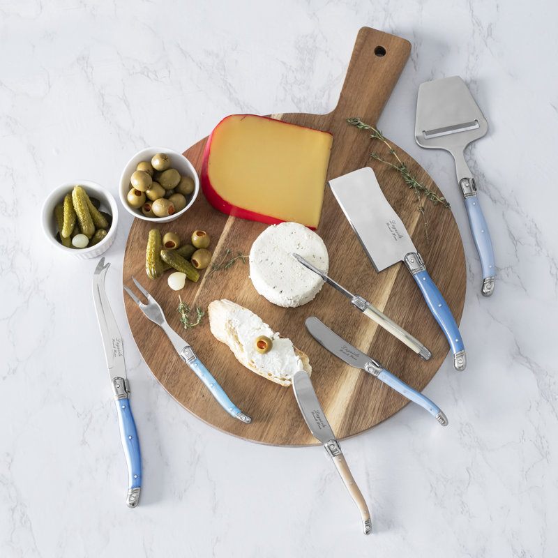 French Home Essential 9-Piece Laguiole Cheese Knife and Spreader Set with Shades of Blue Handles