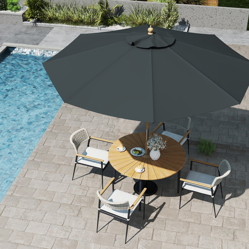 Wooden, Market , Garden, Patio Round Umbrella, 245cm H x 250cm W x 250cm D, Dark Grey