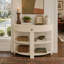 Console demi-lune cannelée de style transitionnel moderne avec tiroir incurvé et 2 tablettes ouvertes pour entrée, salon et couloir.-1296283612