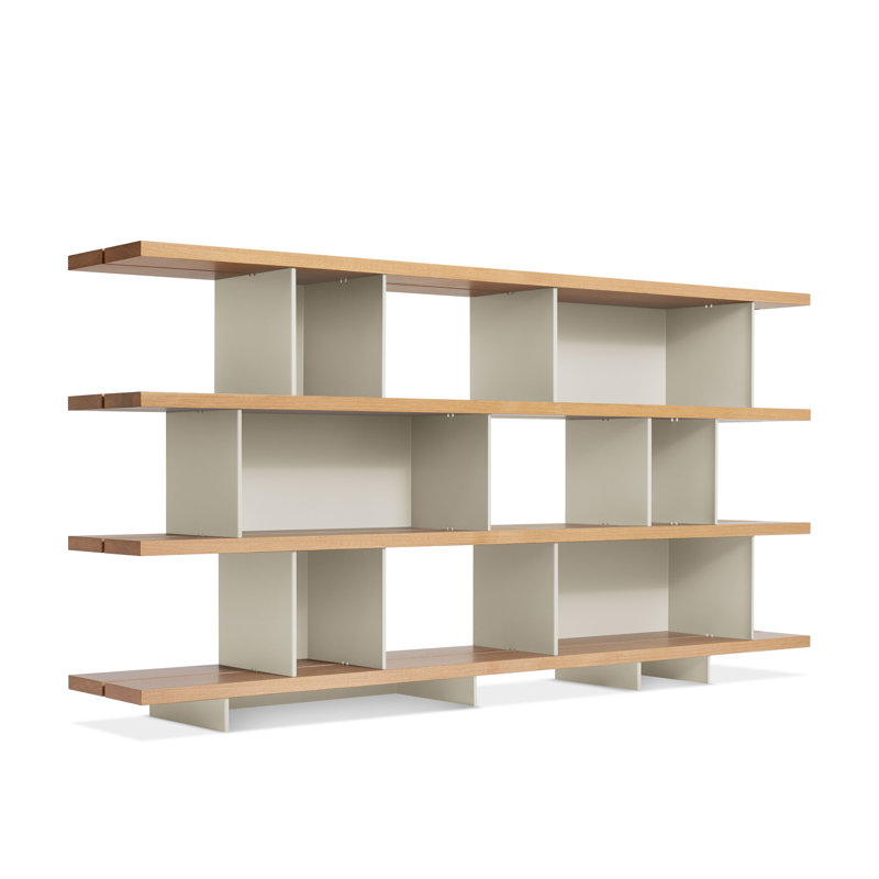Happy Day Bookcase, White Oak/Putty, (4 Shelves) 41" H x 81" W x 14" D