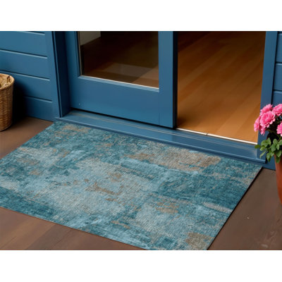 Tapis d'extérieur lavable abstrait bleu sarcelle 3 pi x 5 pi