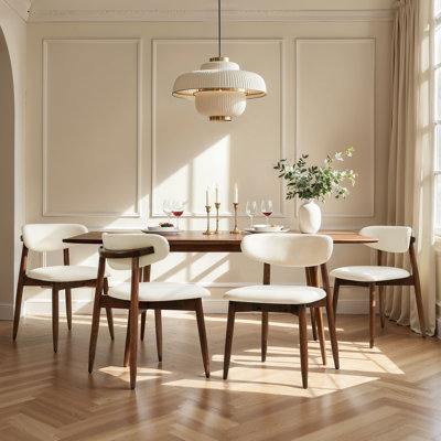 Modern Upholstered Dining Chair, Solid Wood Kitchen Chairs with Padded Seat and Back for Dining Room, Comfortable Design in Beige