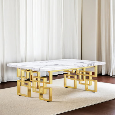 50 Inch White And Gold Coffee Table
