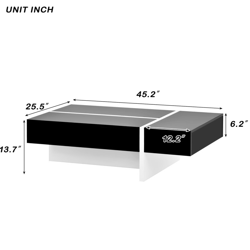 Table basse moderne noire avec tiroir pratique et placage de finition lisse fonctionnel, Black, White