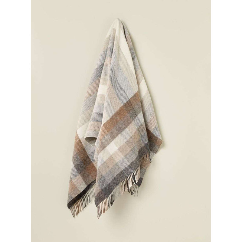 Jeté en laine Shetland, Brun / gris / beige / ivoire géométrique