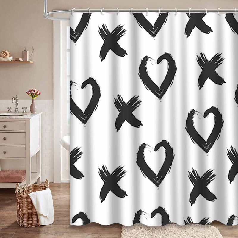 Rideau de douche avec 12 crochets Hearts, L 72 po x l 78 po