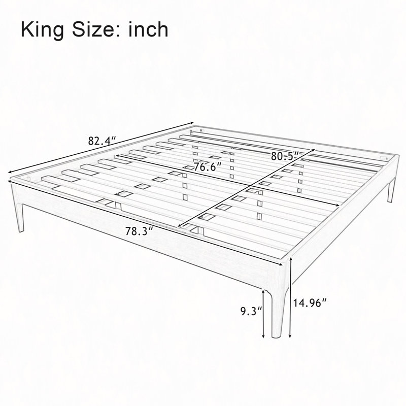 Base de lit plateforme en bois de bambou sec de 15 po de hauteur, avec support en métal à lattes de bois, aucun sommier requis, assemblage facile