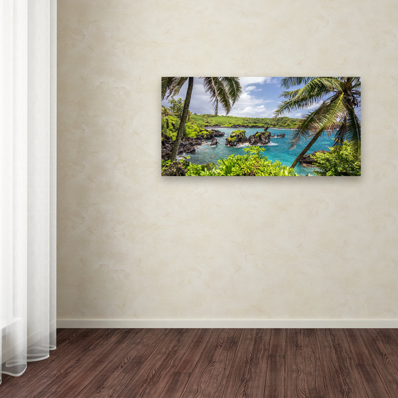 Gold Framed Tropical Landscape Giclee Print, 16" x 32"