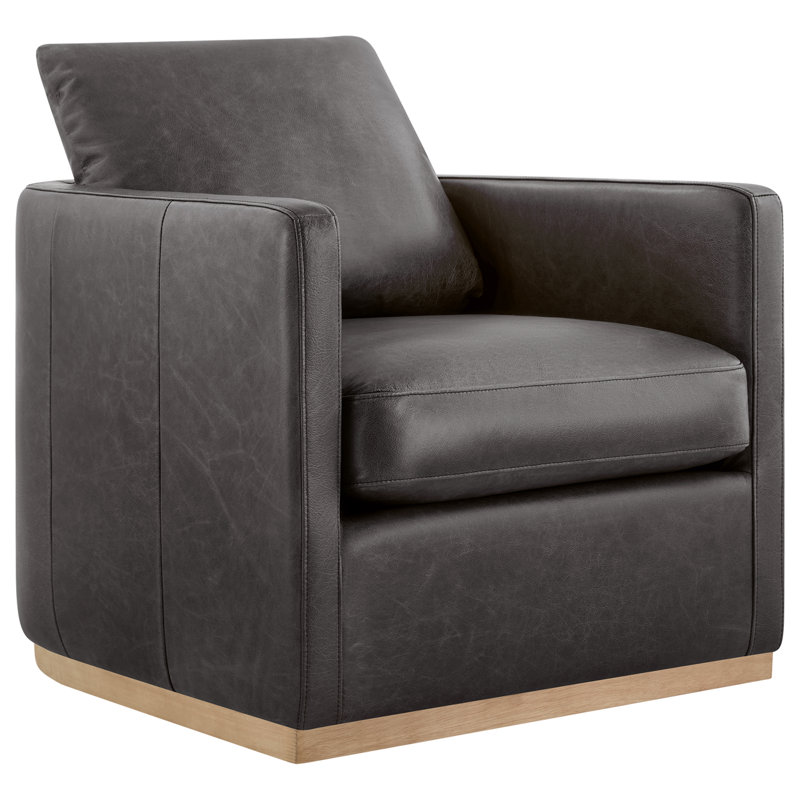 Bobbi Genuine Leather Swivel Armchair, Marseille Black Top Grain Leather
