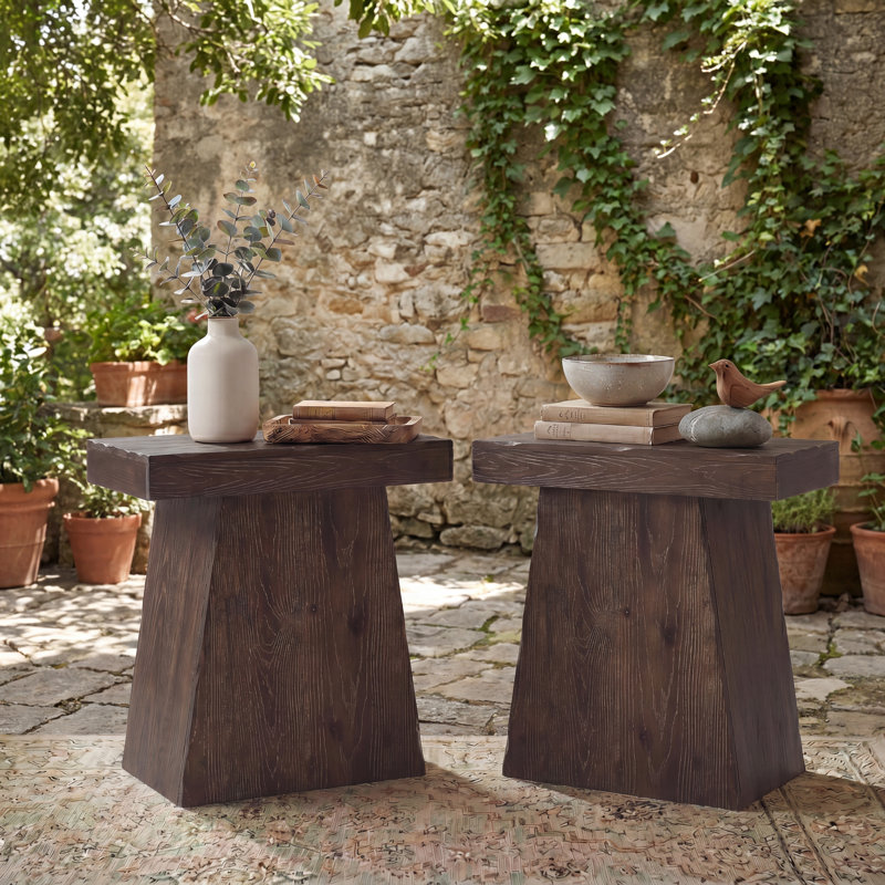 Ensemble de tables de bout 23,6 po avec base fuselée, brun foncé, Dark Brown, Ensemble de 2