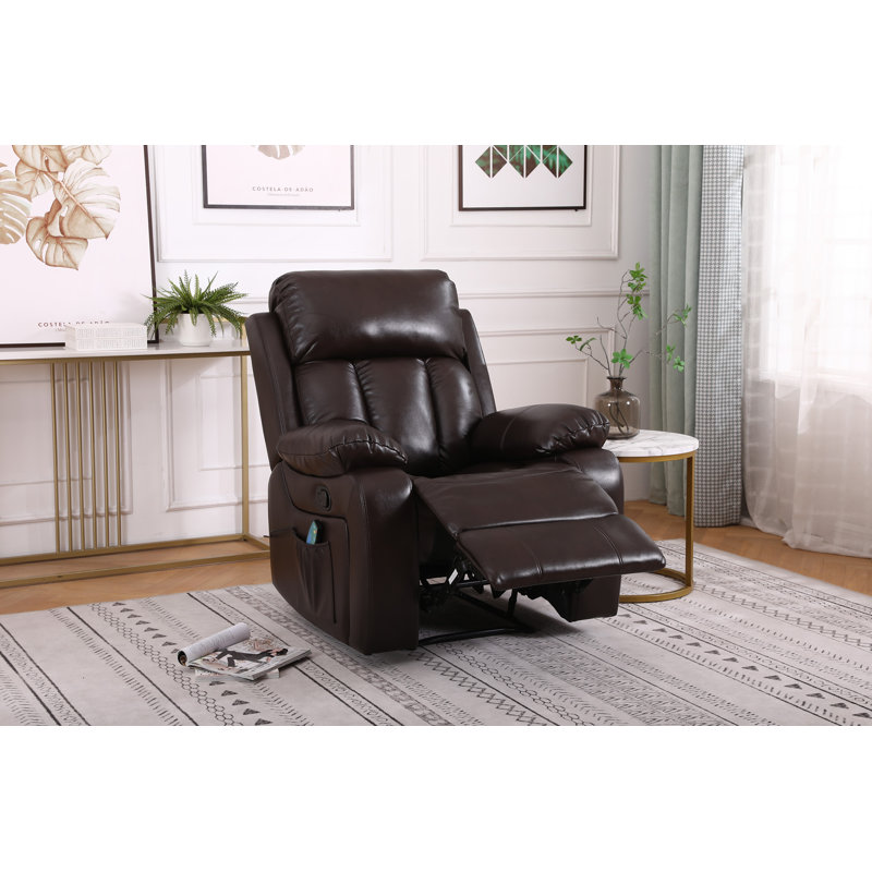 Analiha 91cm Wide Wing Chair Recliner, Brown Leather Match