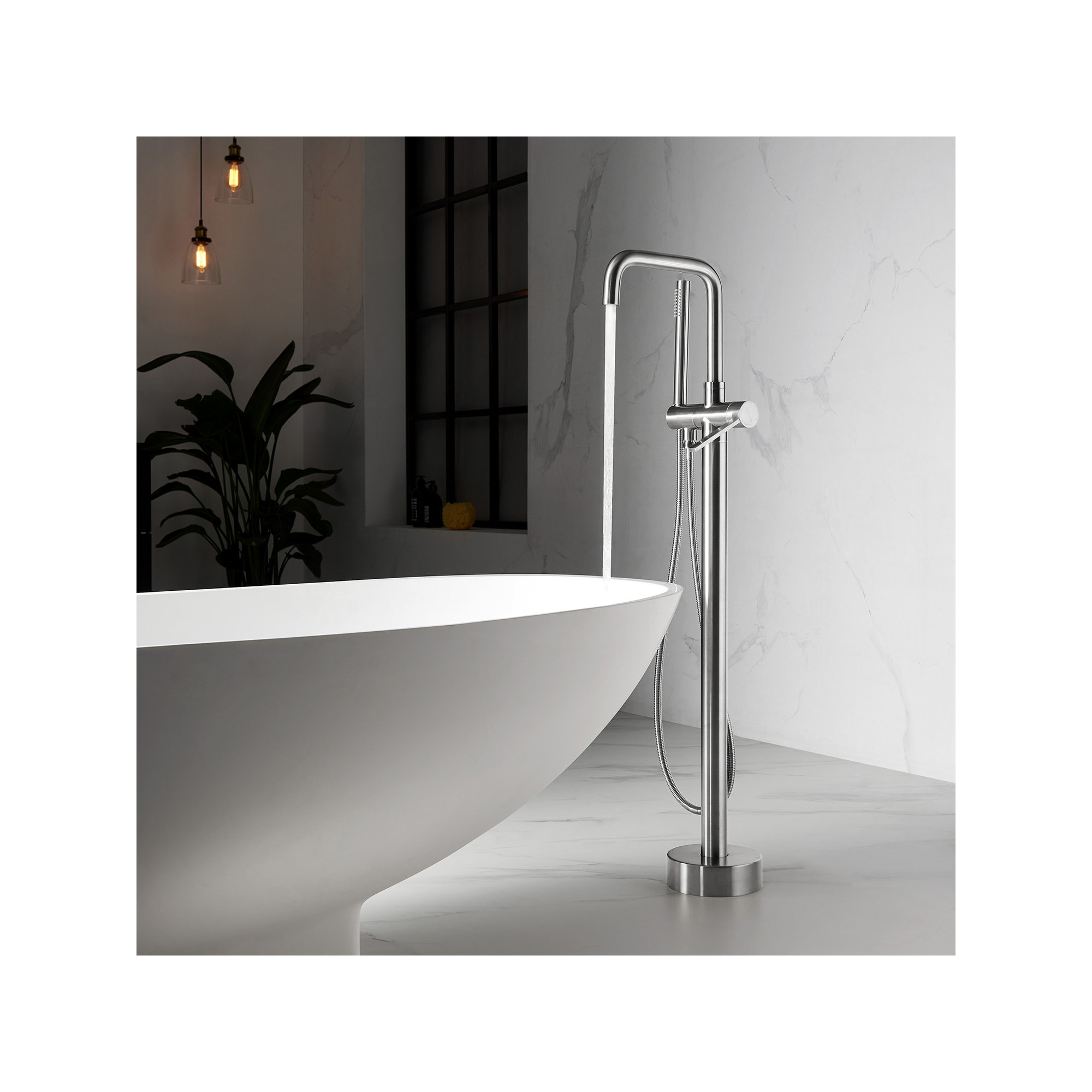 Delara Bathroom Freestanding Tub Filler with Diverter, Brushed Nickel