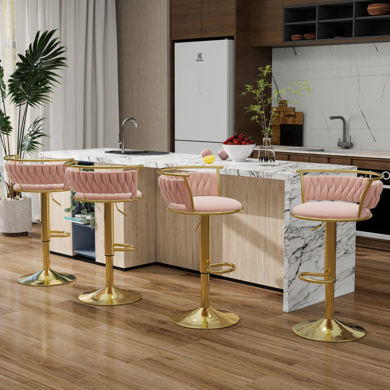 Ginko Modern Adjustable Bar Stools, Swivel Counter Stools with Upholstered Seat, Backrest, Footrest and Metal Frame for Kitchen and Home Bar 