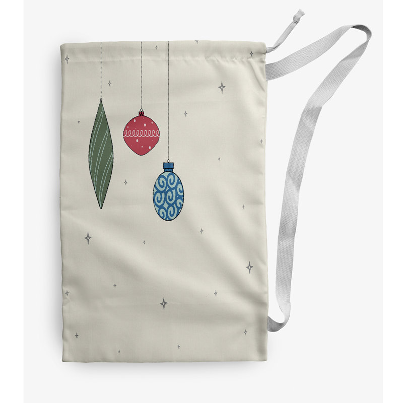 Sac à linge léger et lumineux pour Noël, Petit (H 29 po x l 18 po), Ivoire / vert