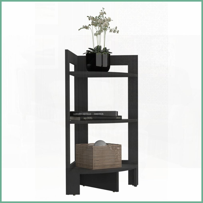 Table basse d'angle compacte à 3 niveaux avec plateau - polyvalente pour les petits espaces, durable, Noir, Noir