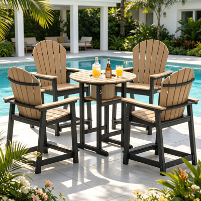 5-Piece Outdoor Adirondack Chair Set, Round Patio Bar Set