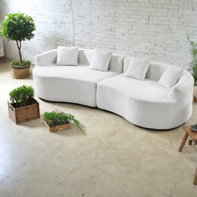 Compression Modern Curved Sofas, Beige Chenille Modular Sectional for Home