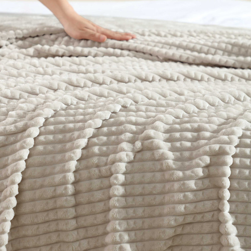 Kenneth Cole Textured Solid Plush Throw Blanket, Beige