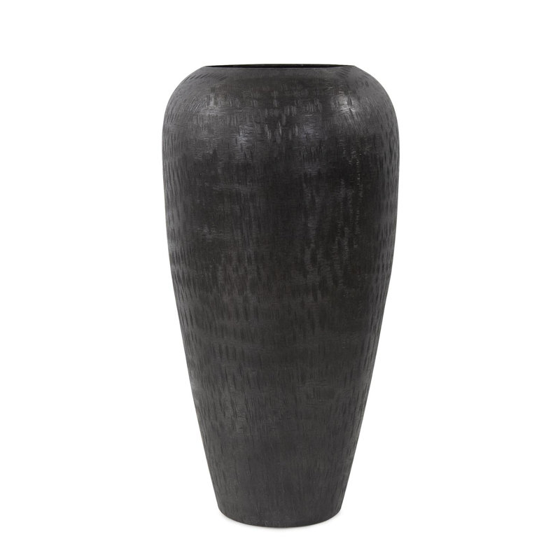 Grand vase torpille gravé, 12.25" H x 6.5" W x 6.5" D, Gris