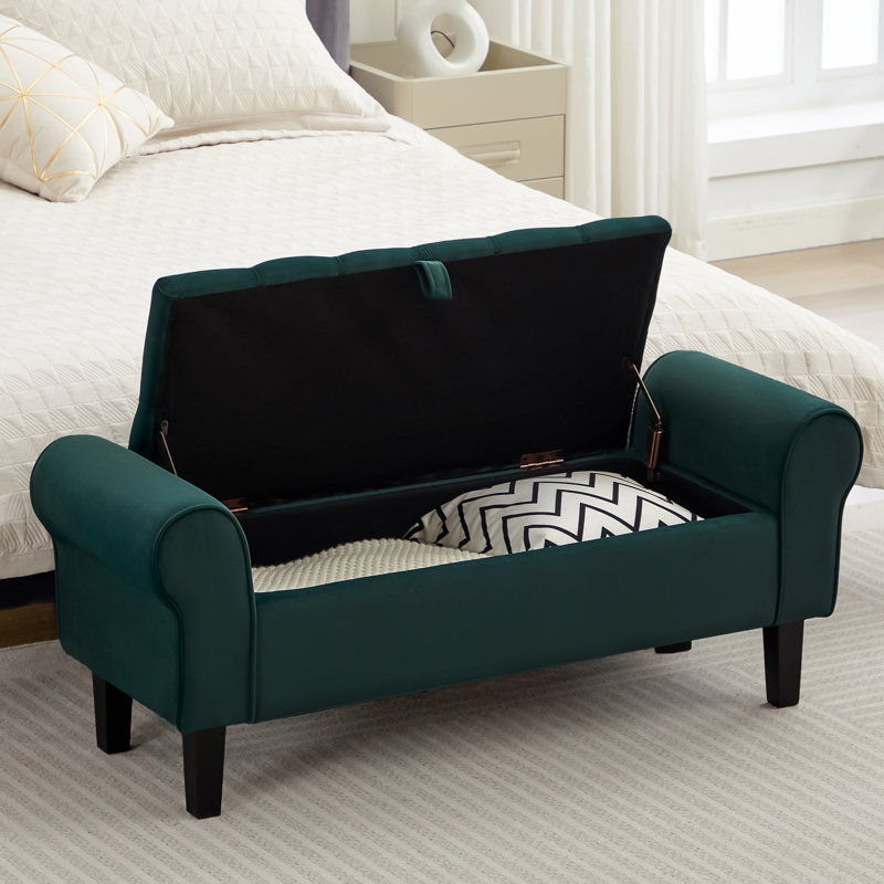 Banc de rangement rembourré Jillia, Vert
