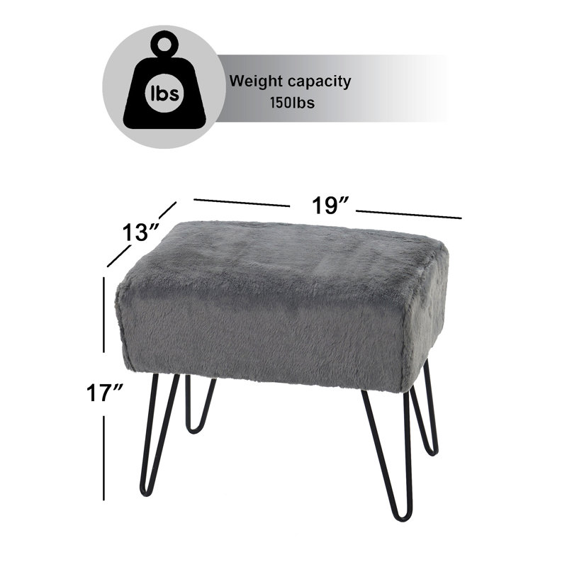Romulus Upholstered Ottoman, Gray Faux Fur