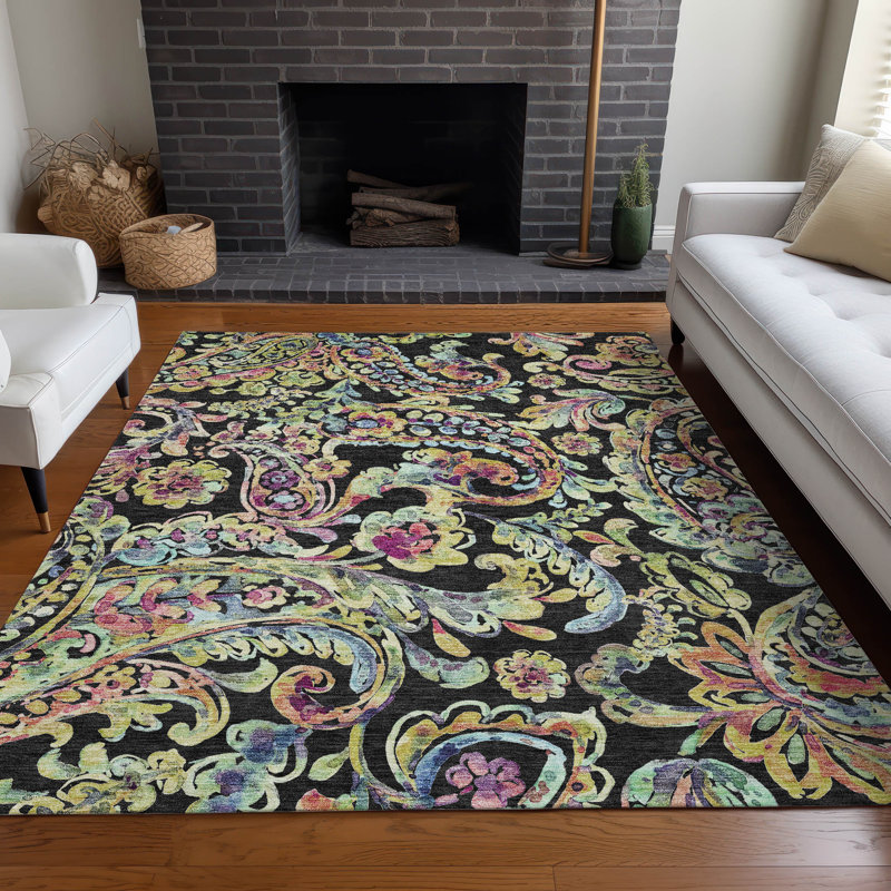 Premium Machine Washable Prisco Black Rug, Rectangle 9' x 12'