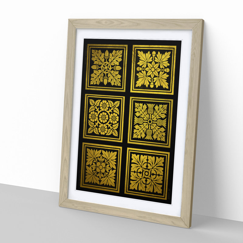 Golden Patterns - Picture Frame Graphic Art, 48cm H x 36cm W x 2cm D, Oak Framed
