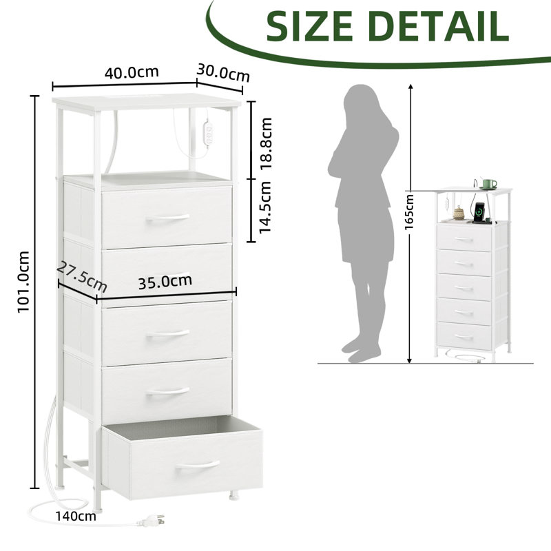 5 Drawer Storage Drawer, White