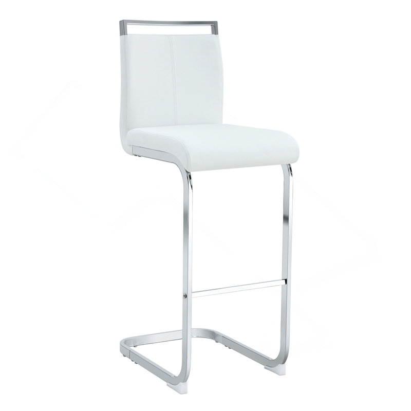 Moderne et magnifique tabouret de bar revêtu de cuir PU avec des pieds en métal argenté en forme de C pour les salles à manger, les cuisines, les terrasses et les chaises de bureau d'invités.