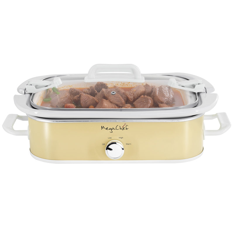 MegaChef 3.5 Quart Casserole Slow Cooker with 3 Temperature Settings, Cream