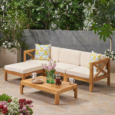 Ensemble de canapé en forme de L, beige, ensemble de patio, ensemble de canapé d'extérieur, causeuse d'extérieur