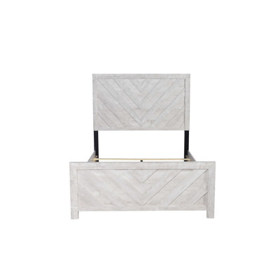 Lit double contemporain gris avec tête de lit élégante pour lit de chambre à coucher en gris, rails en bois massif