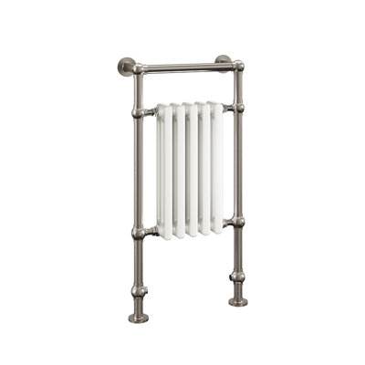 19.5"x37"x5" Harley Floor Standing Traditional Electric Plug-In Towel Warmer - Brushed Nickel, Fluid Filled, Narrow Radiator Design, Lifetime Warranty