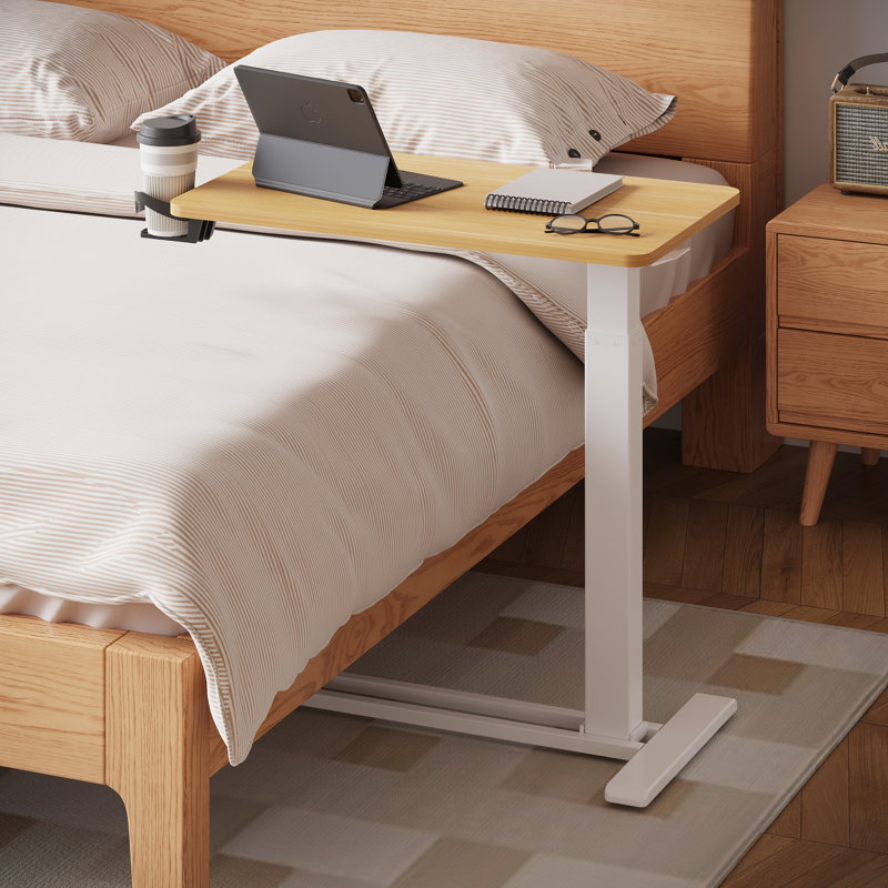 Kristee Adjustable and Movable Overbed Table with Hidden Casters, 40.5" H x 27.6" W x 15.7" D, Maple