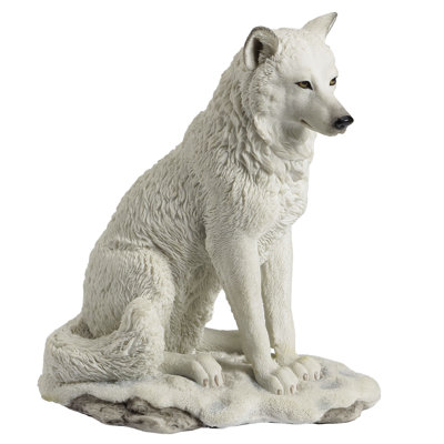Figurine loup blanc assis dans la neige 7,68 po