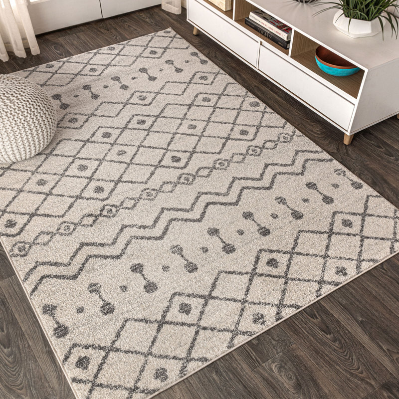 Bousquet Moroccan Beni Souk Cream/Gray Rug, Rectangle 5'3" x 7'7"